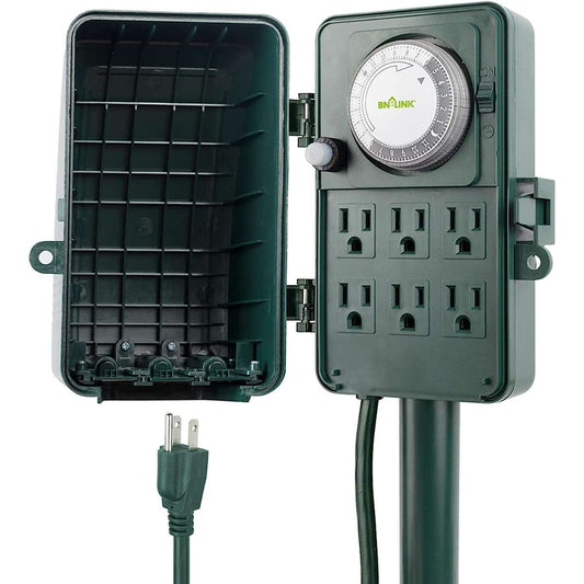BN-LINK 24-hour mechanical outdoor multi-socket timer ETL listed, 125V, 15A/1875W