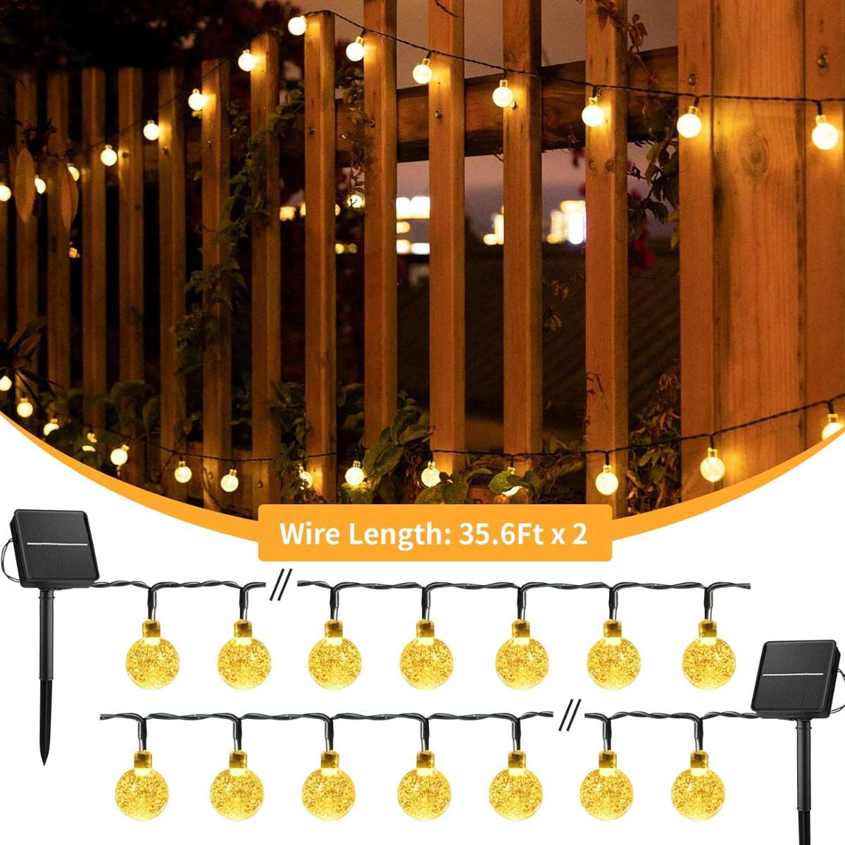2 Pack of 120 LED 72FT Solar Lights Outdoor Waterproof