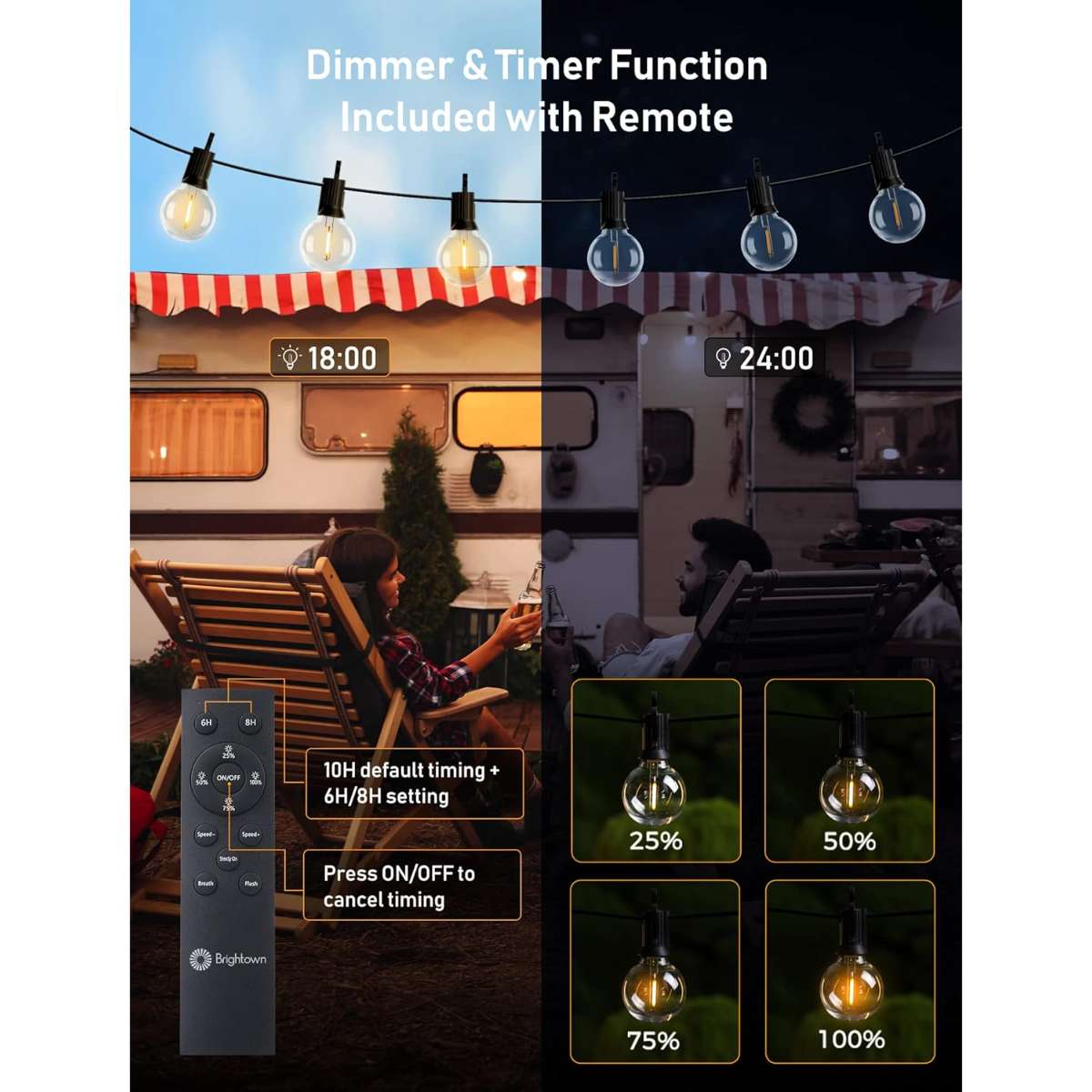 Brightown 58FT Solar String Lights Outdoor with Remote Cable Ties and Hooks