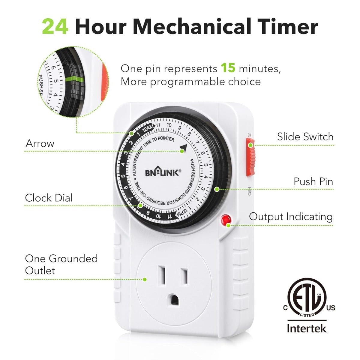 BN-LINK 24 hour plug-in mechanical timer ground aquarium
