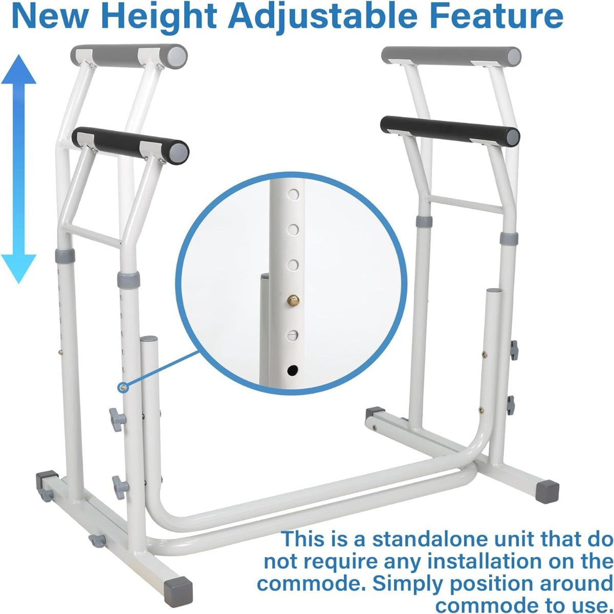 Vunn Medical Bathroom Patent Height Adjustable height toilet grab bars