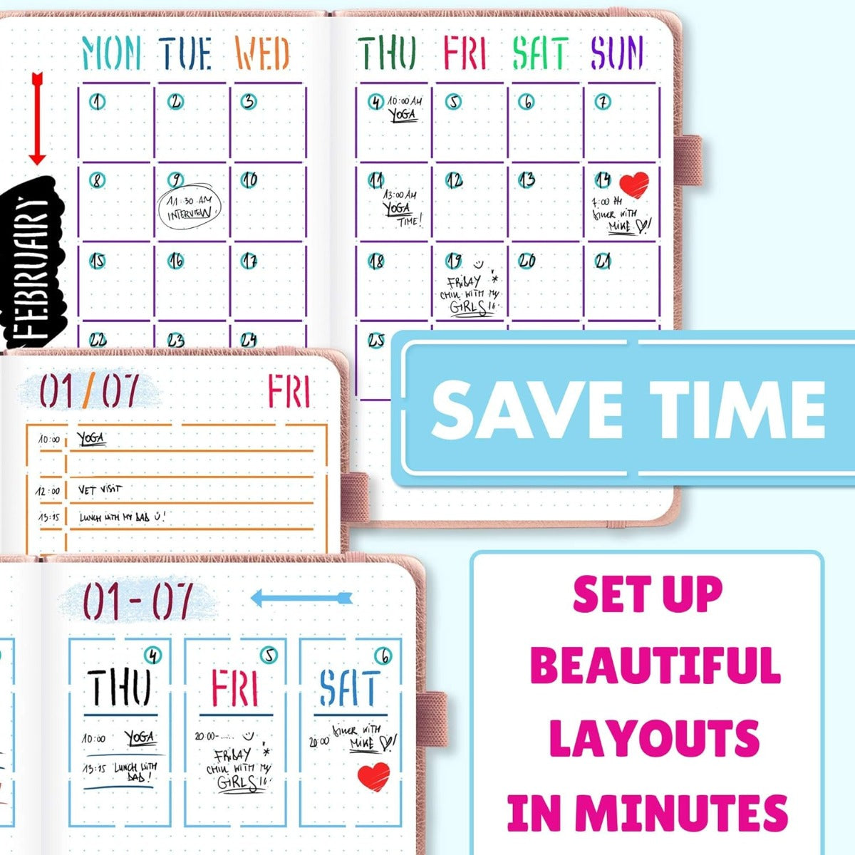 Easy to Use Stencil Set for Dotted Journals