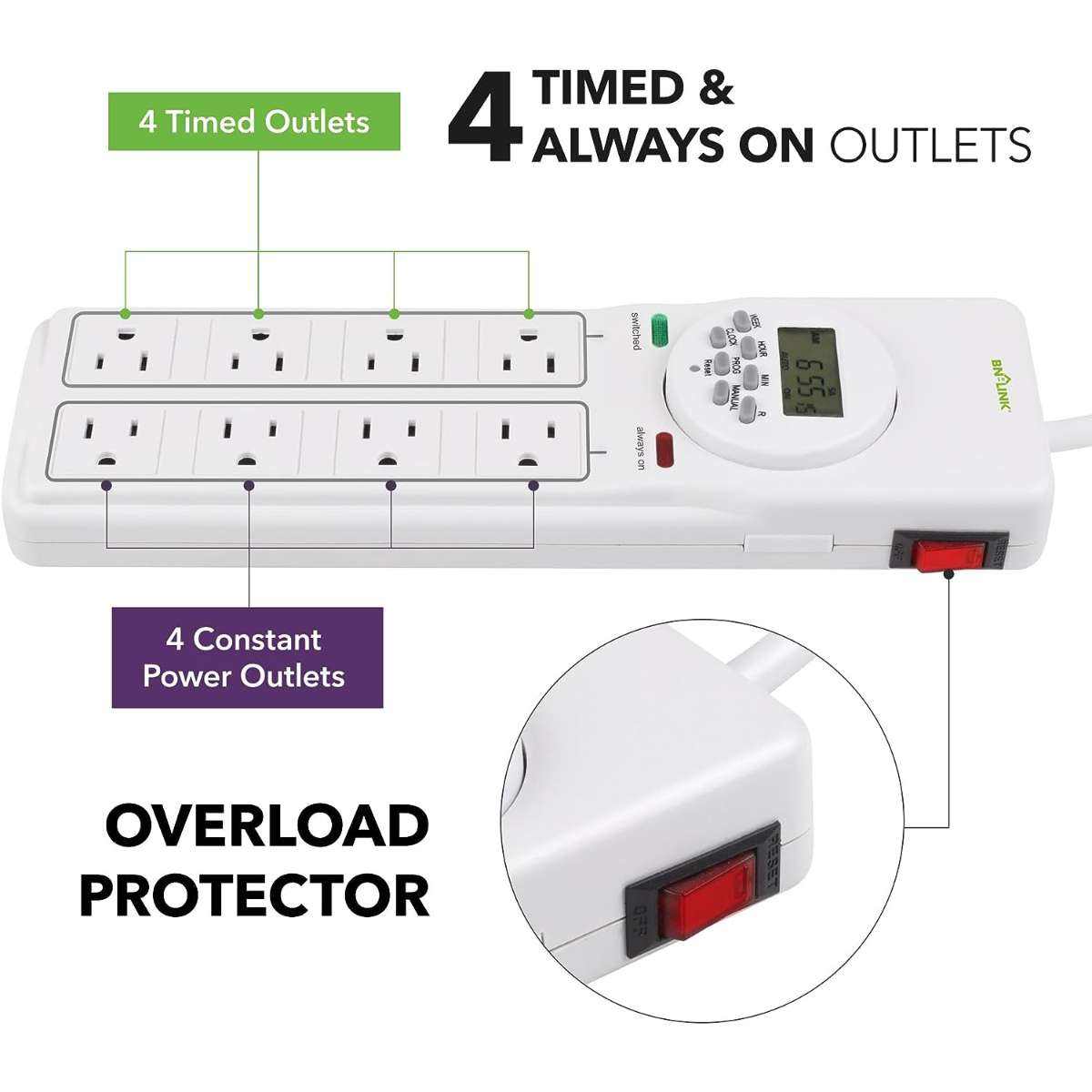 BN-LINK 8 Socket surge protector White
