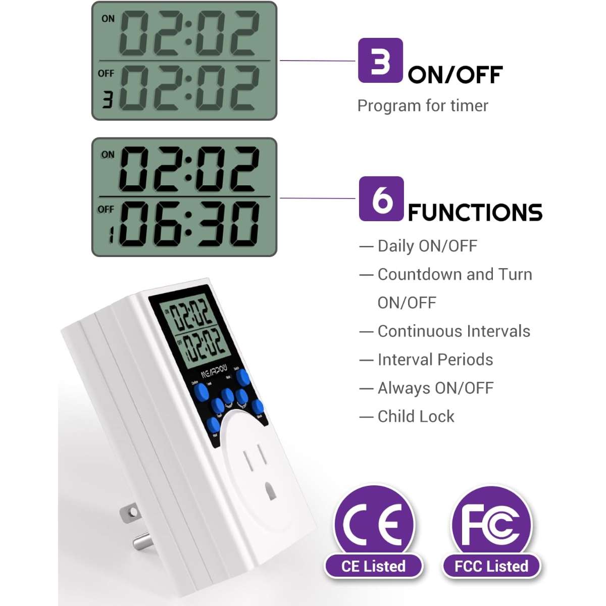 Timer socket, plug-in digital timer switch 15A/1800W