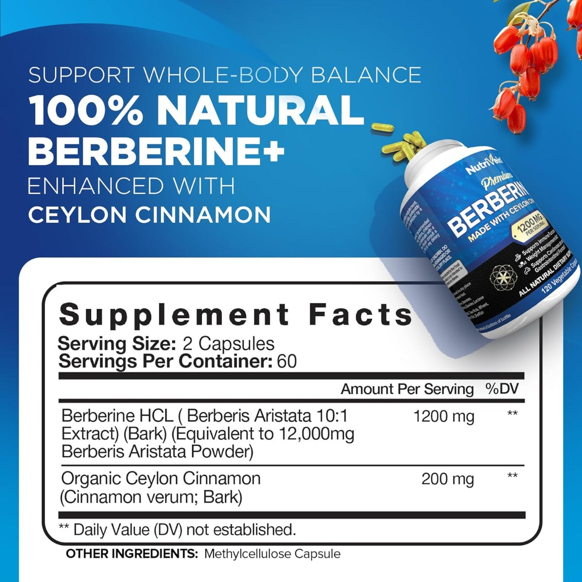 Nutrivein Premium Berberine HCL 1200mg