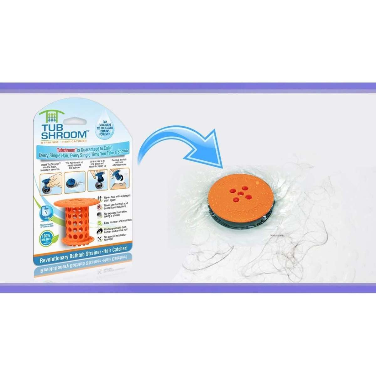 TubShroom Tub Hair Catcher Protector, Fits 1.5" - 1.75" Drain, Orange