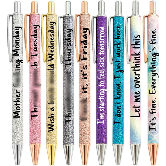 PASISIBICK 9 Pieces Funny Daily Ballpoint Pens Swear Word Weekend Set