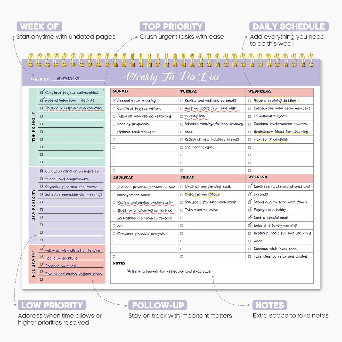 Weekly To-do list Notepad - Violet Dream