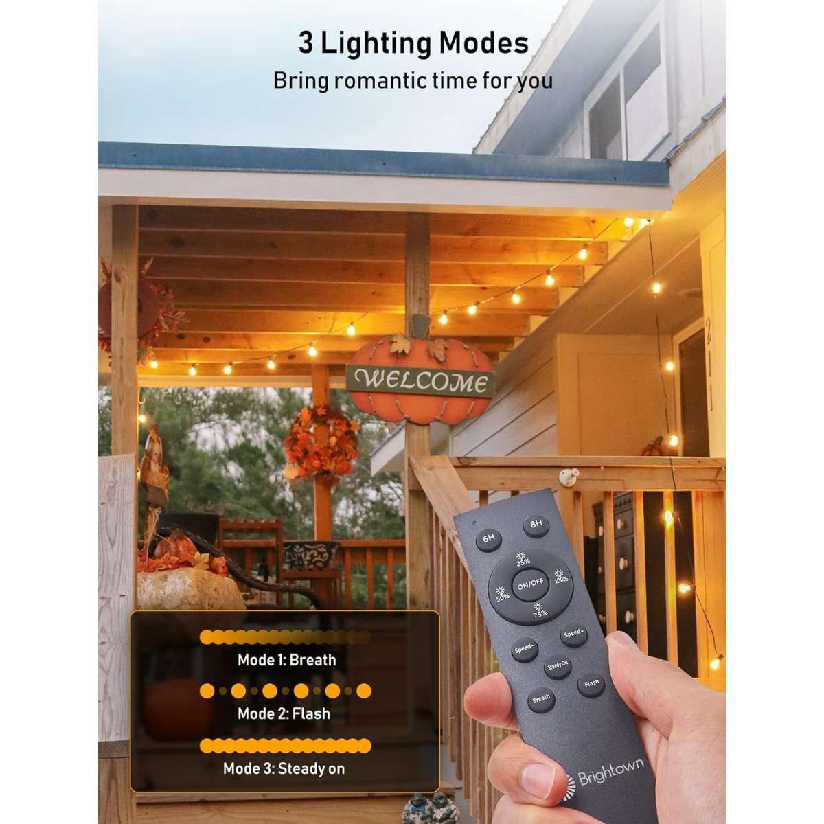 Brightown 58FT Solar String Lights Outdoor with Remote Cable Ties and Hooks