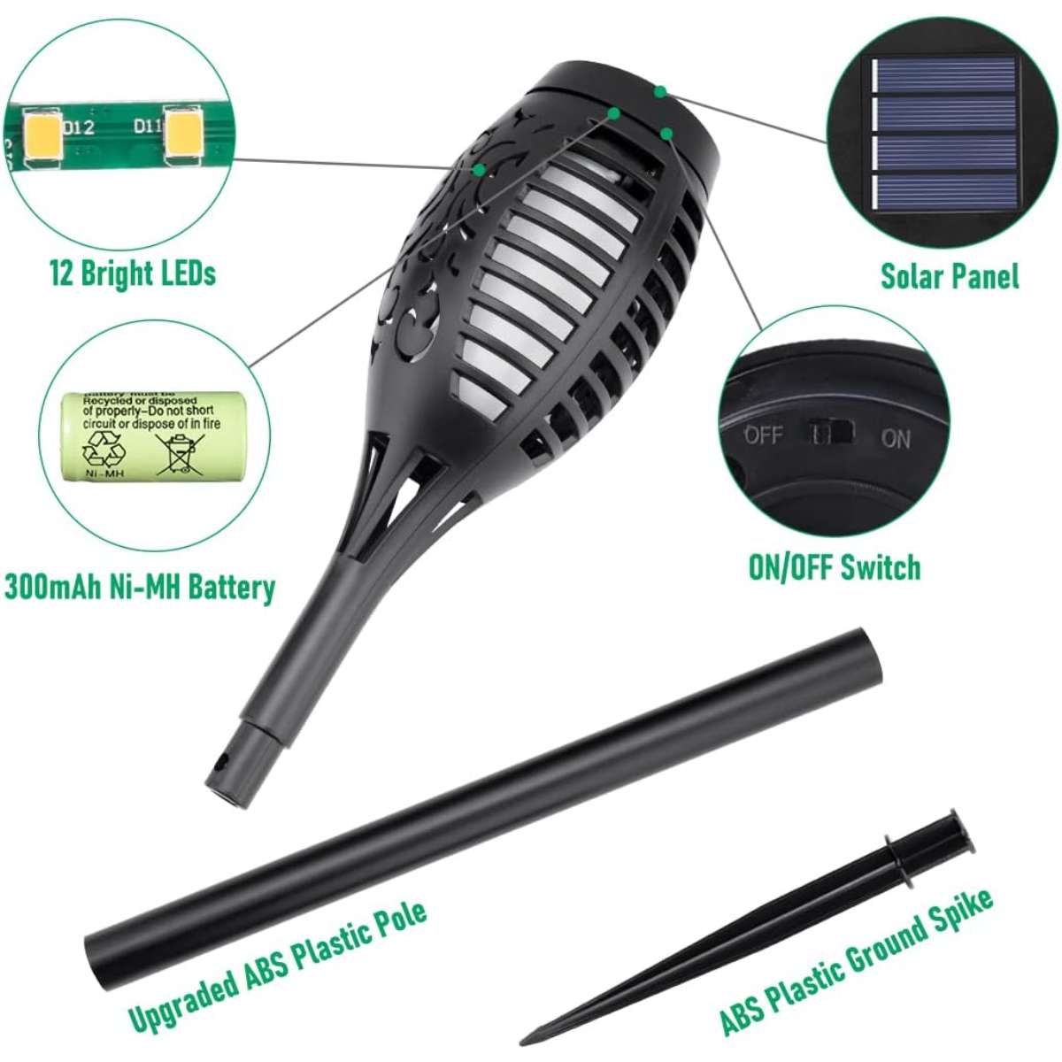 Solar flashlight light outdoor solar light with flickering flame