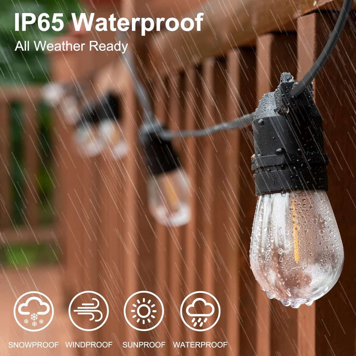 S14 LED Outdoor String Light, Shatterproof IP65 4-Pack x 27ft (Max 918ft)