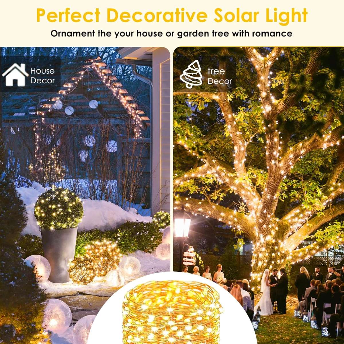 SANJICHA Solar String Lights, 2 Pack 144FT 400LED Waterproof (Warm White)
