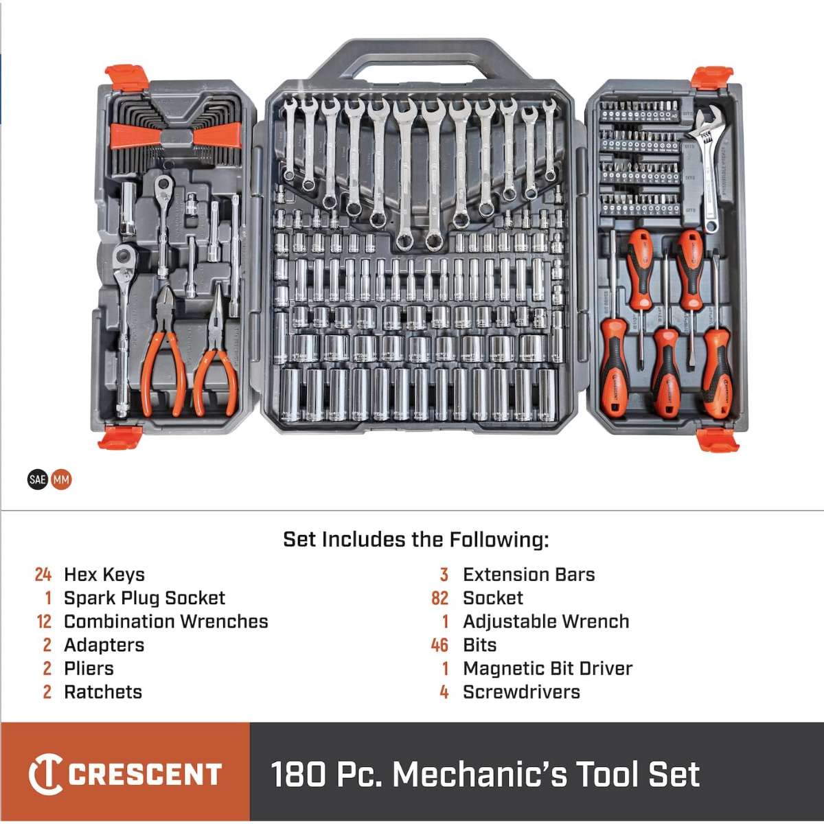 Crescent 180 Piece Professional Tool Set in Tool Storage Case - CTK180