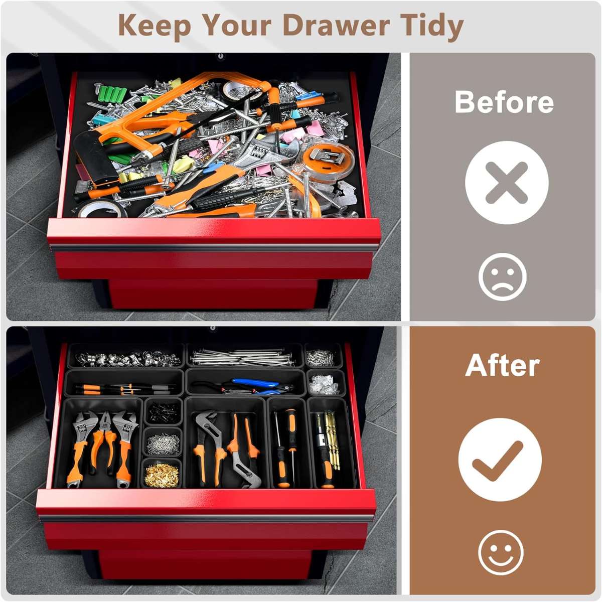 A-LUGEI [42PCS] [Black] Tool Box Storage Box Tray Divider Set