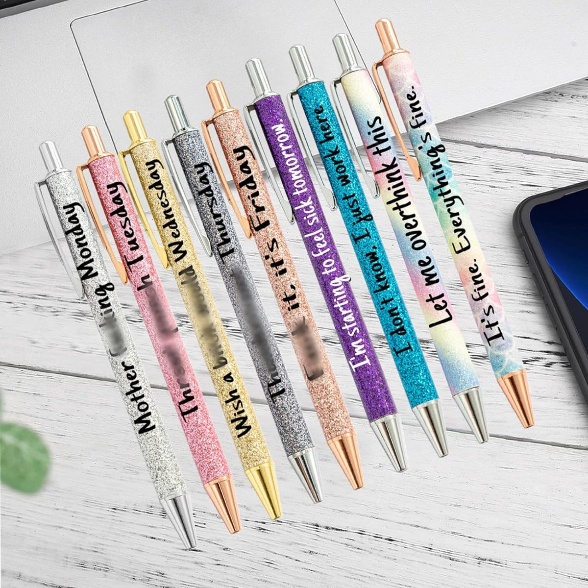 PASISIBICK 9 Pieces Funny Daily Ballpoint Pens Swear Word Weekend Set
