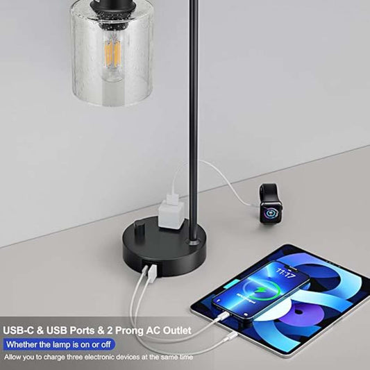 Industrial bedside table lamp for bedroom - Bedside table lamp with USB C charging port