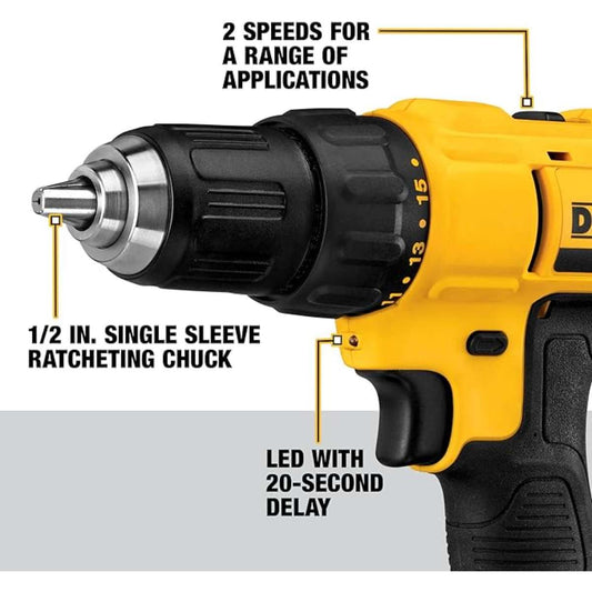 DEWALT 20V Max Rechargeable Drill/Screwdriver Kit, (DCD771C2)