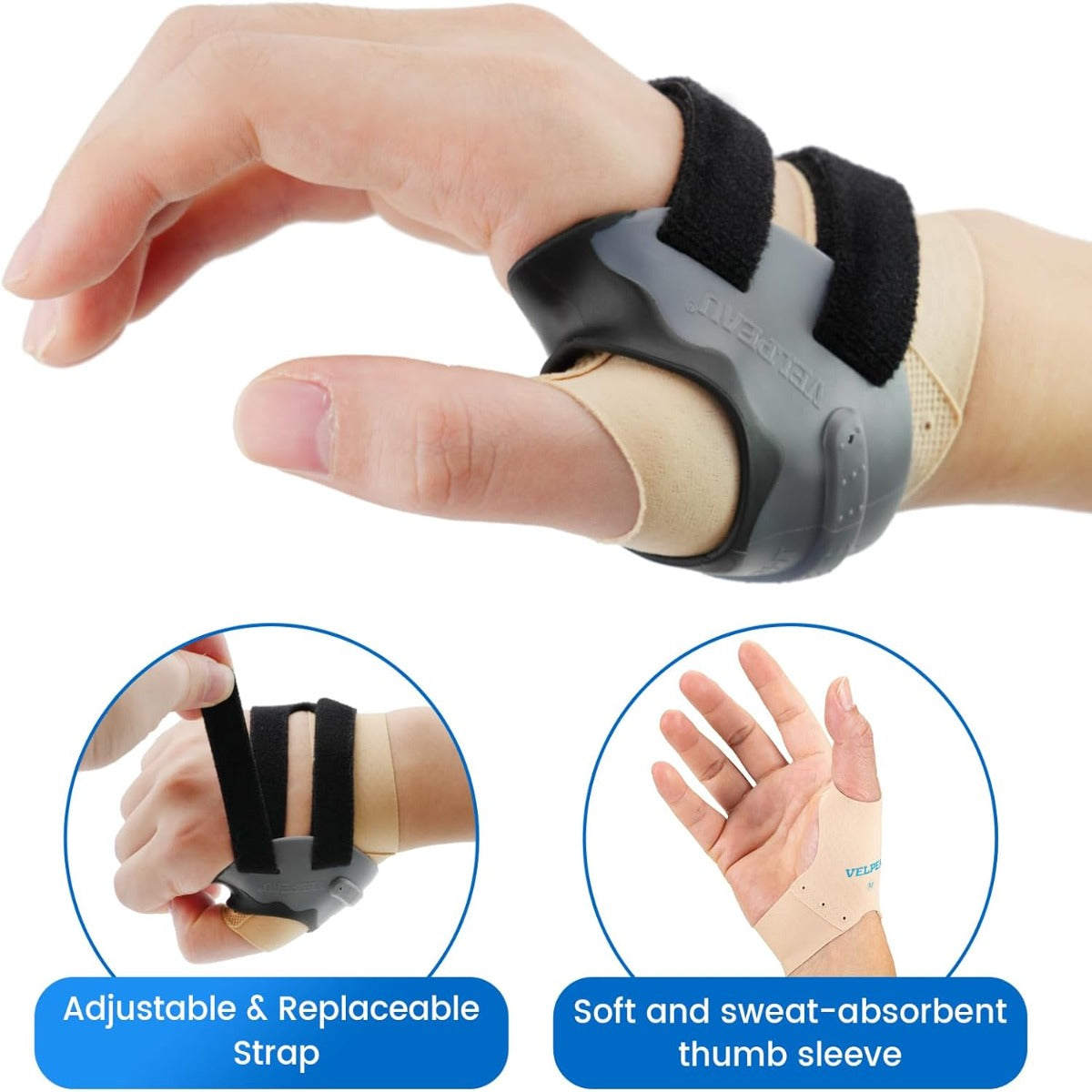 Velpeau thumb support bracket Black, right hand, center