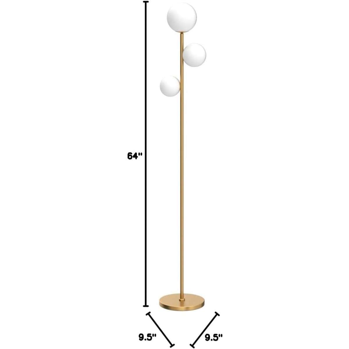 3 Globe Mid-Century Modern Floor Lamp - Antique Brass