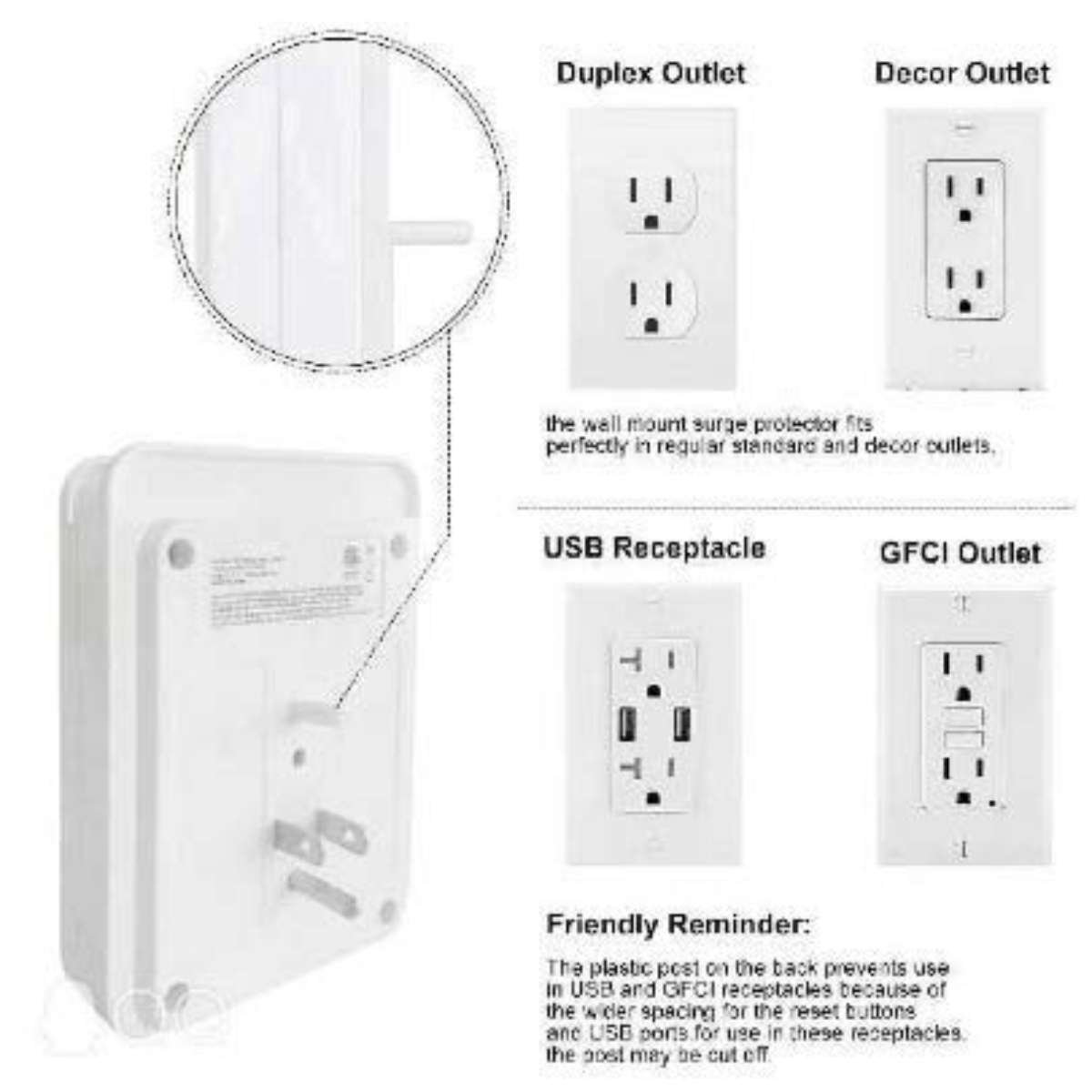 POWRUI Surge Protector, White, ETL Listed