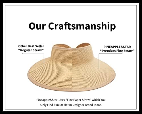 Pineapple&Star Vienna Visor Women’s Summer Sun Straw Packable UPF 50+ Beach Hat