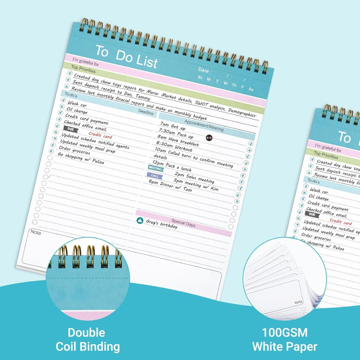 To Do List Notepad, Spiral Bound Undated Daily Planner