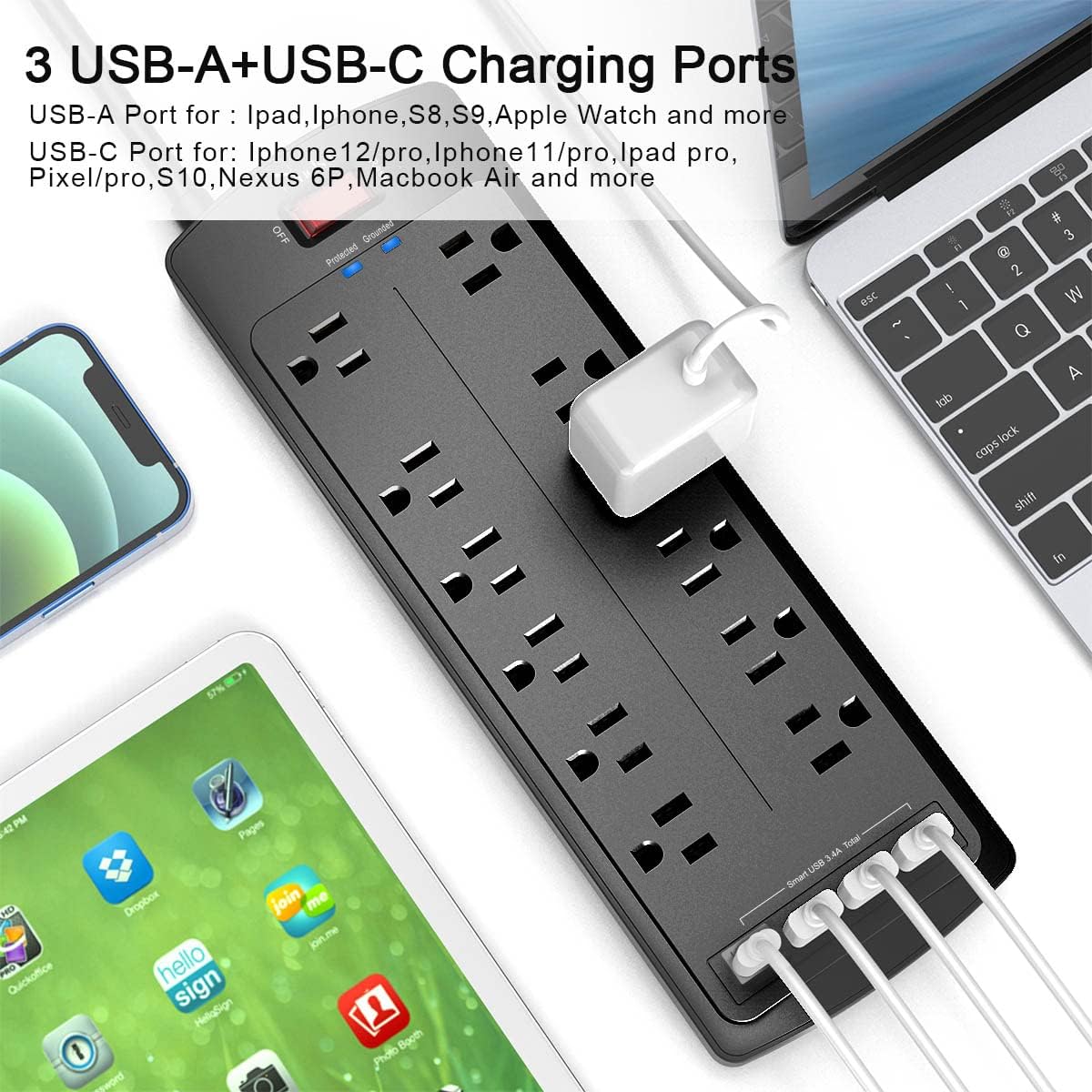 Power board, Nuetsa Surge Protector, 2700 joules, ETL listed (black)