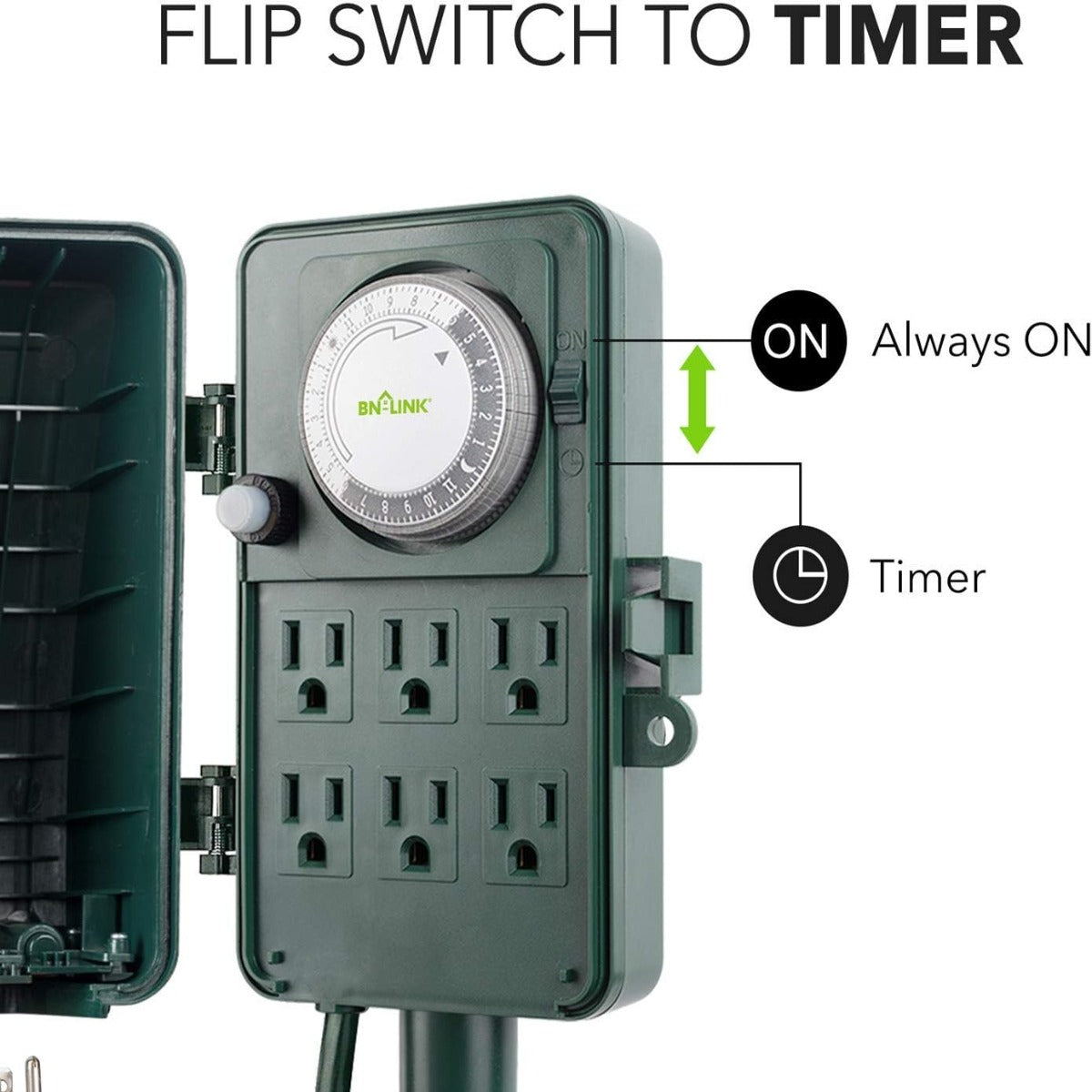 BN-LINK 24-hour mechanical outdoor multi-socket timer ETL listed, 125V, 15A/1875W