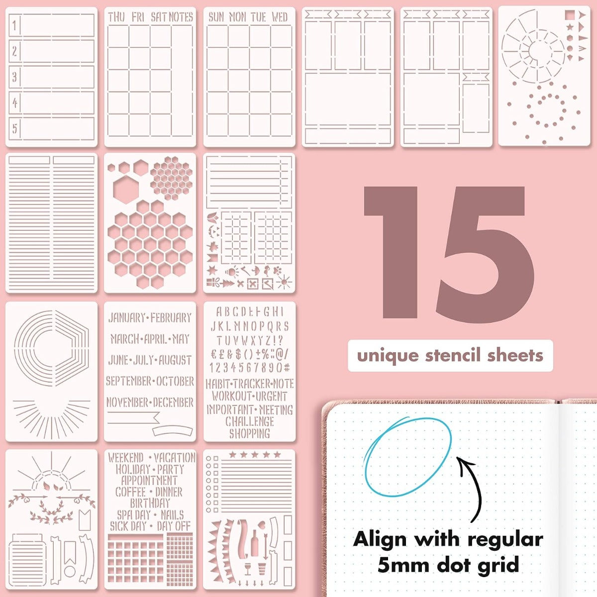 Easy to Use Stencil Set for Dotted Journals