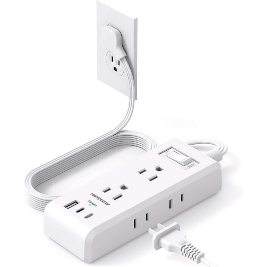 Flat plug power strip, 6 sockets 3 USB ports (2 USB C)