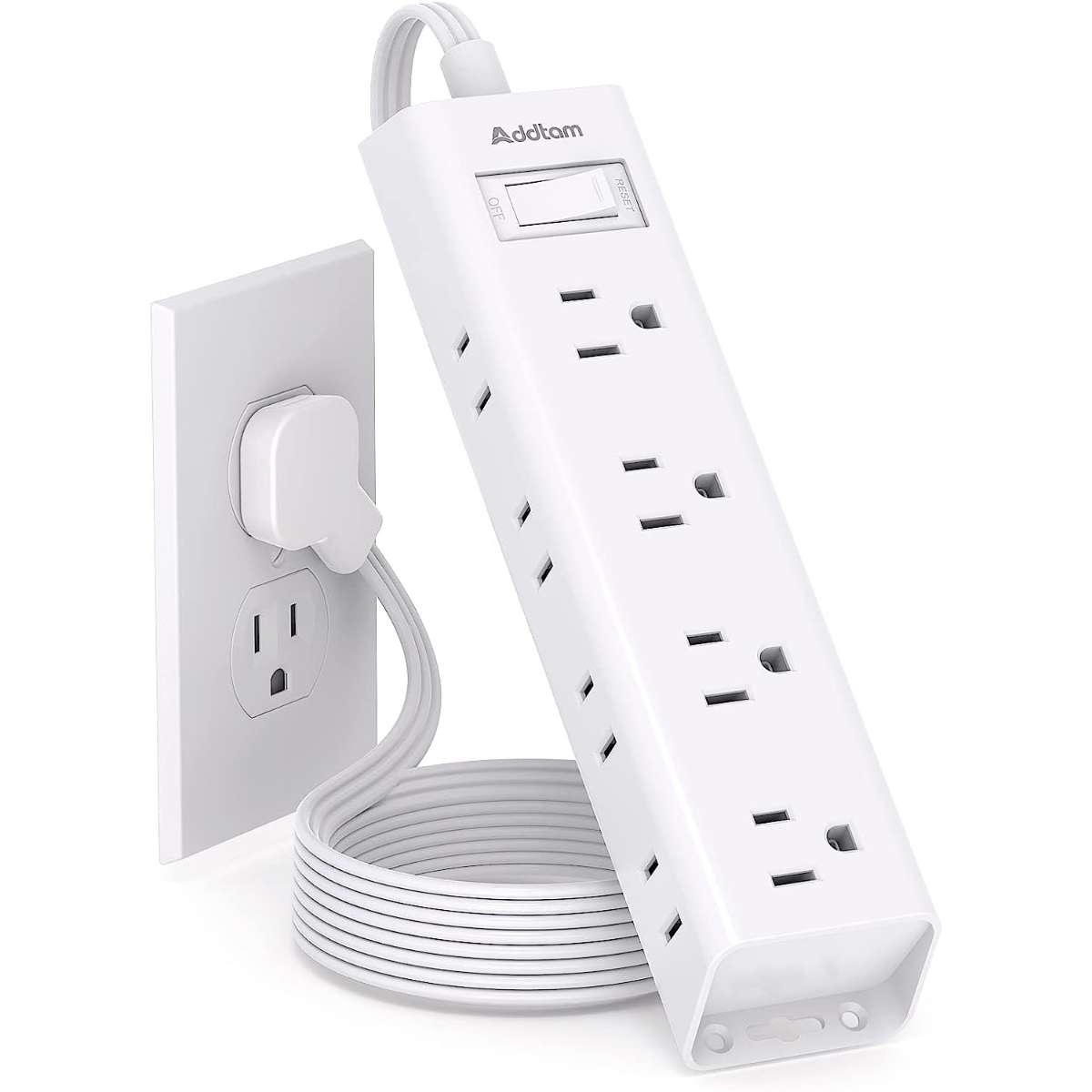 Flat plug power strip, slim extension cord