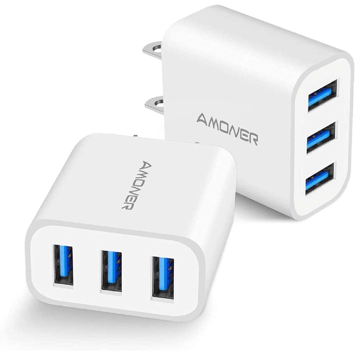 Amoner USB Wall Charger, 2-Pack Upgrade 15W 3-Port USB Charging Block