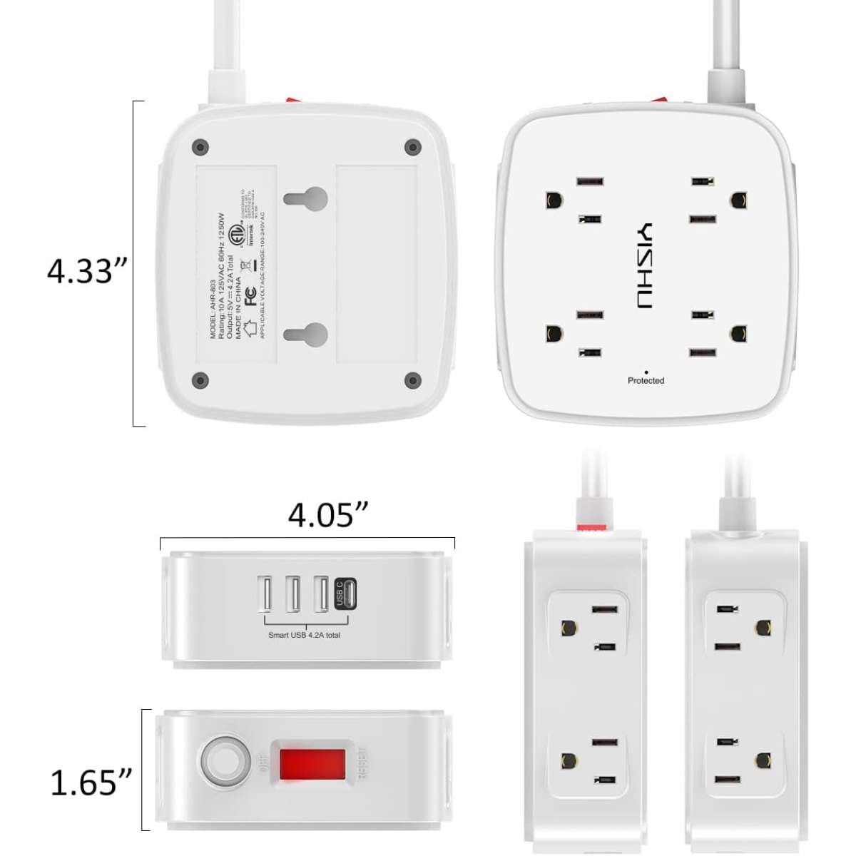 6 ft Surge Protector Power Strip - 8 pcs., ETL, White
