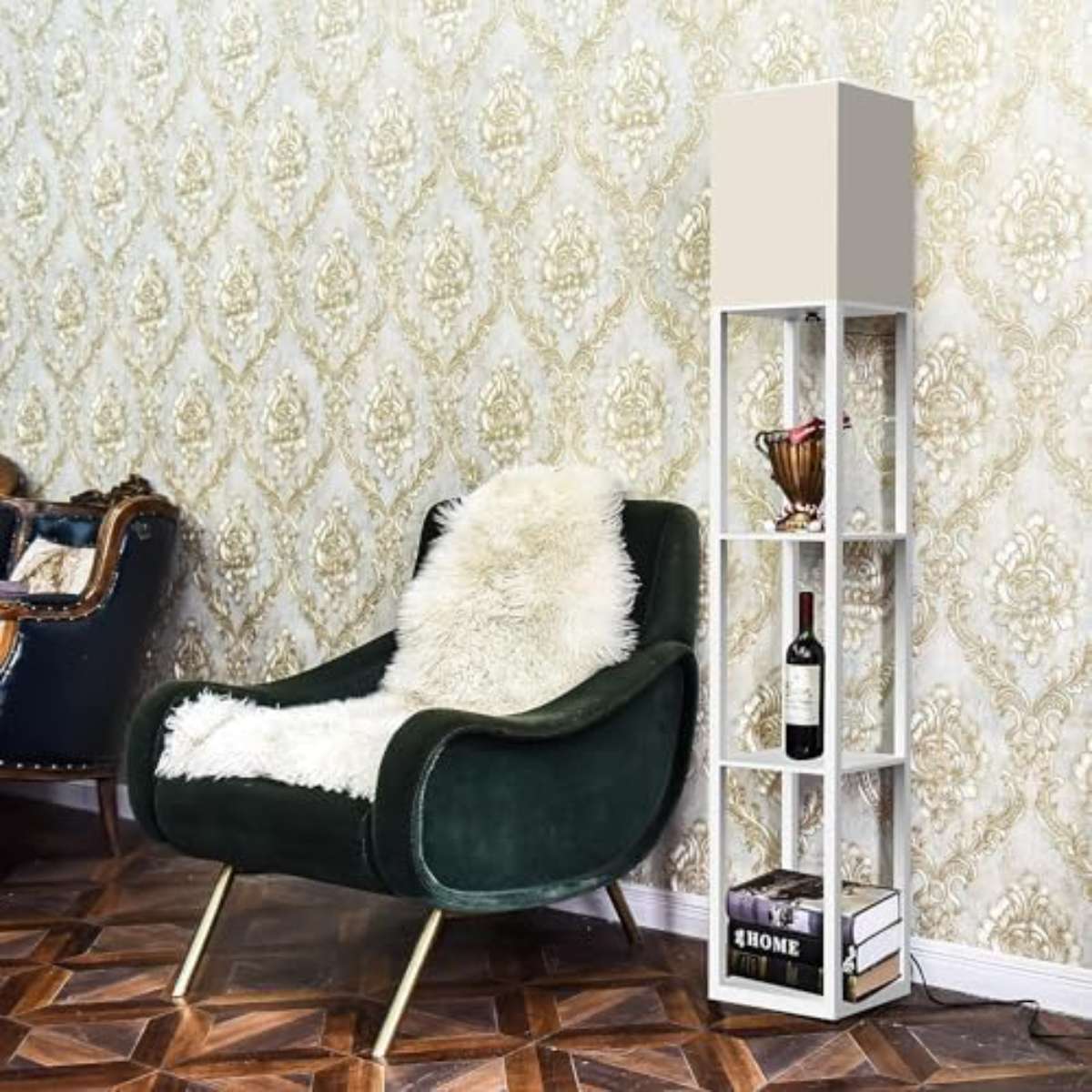 PAZZO Floor Light with Solid Wood Shelf (White)