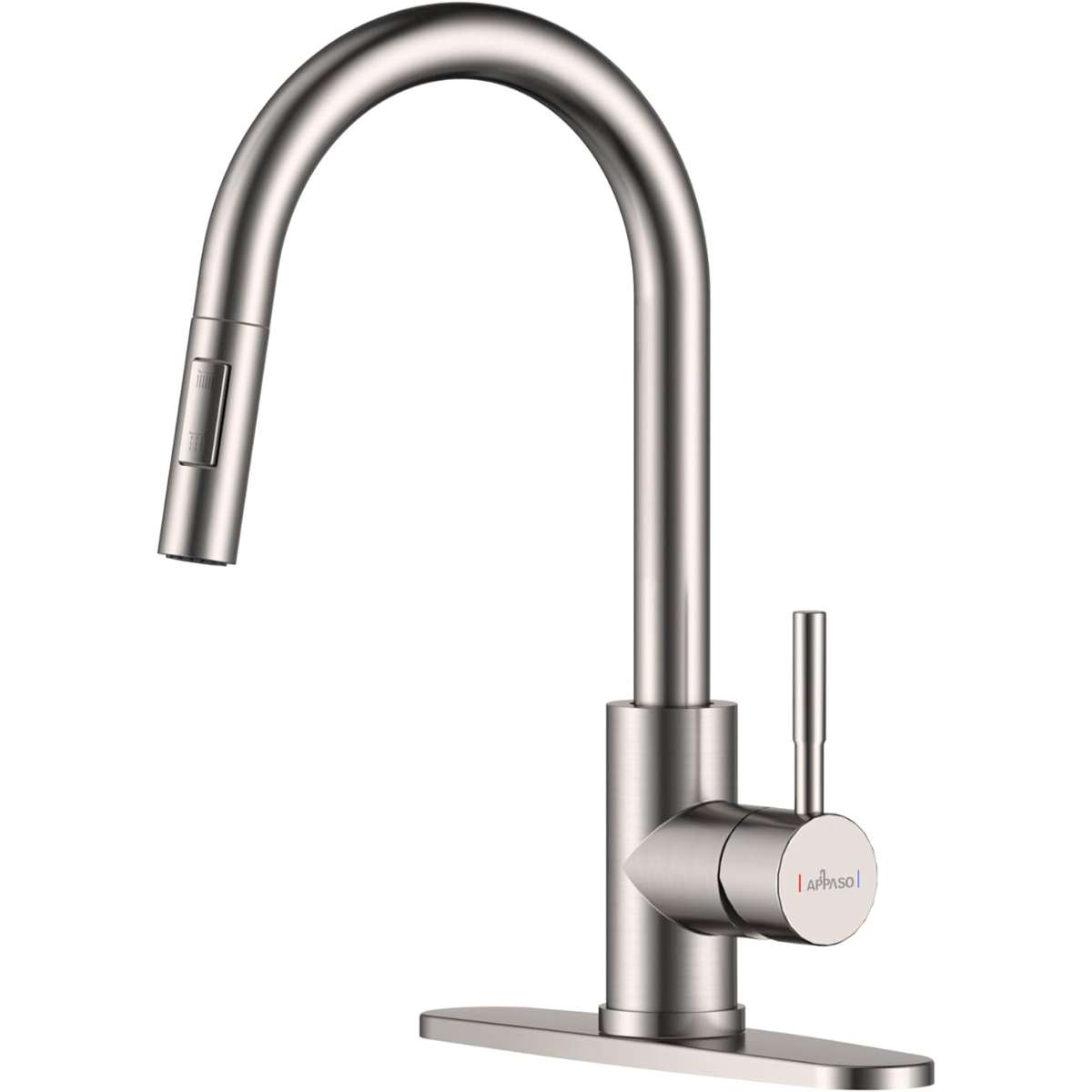 APPASO kitchen pull-down sprayer brushed nickel faucet silver