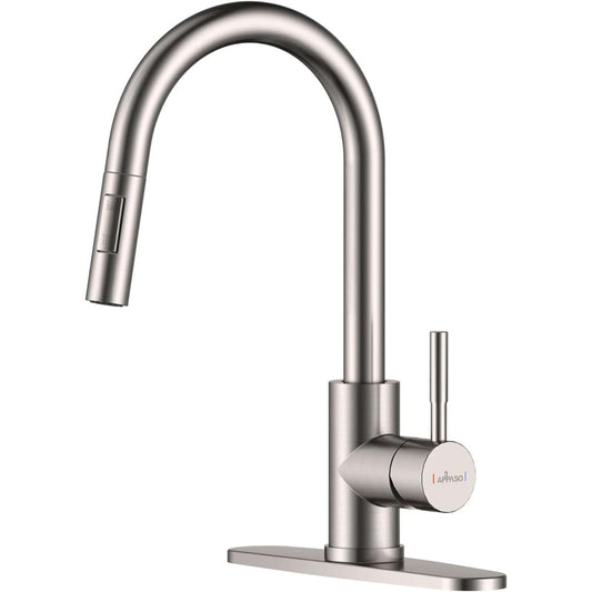 APPASO kitchen pull-down sprayer brushed nickel faucet silver