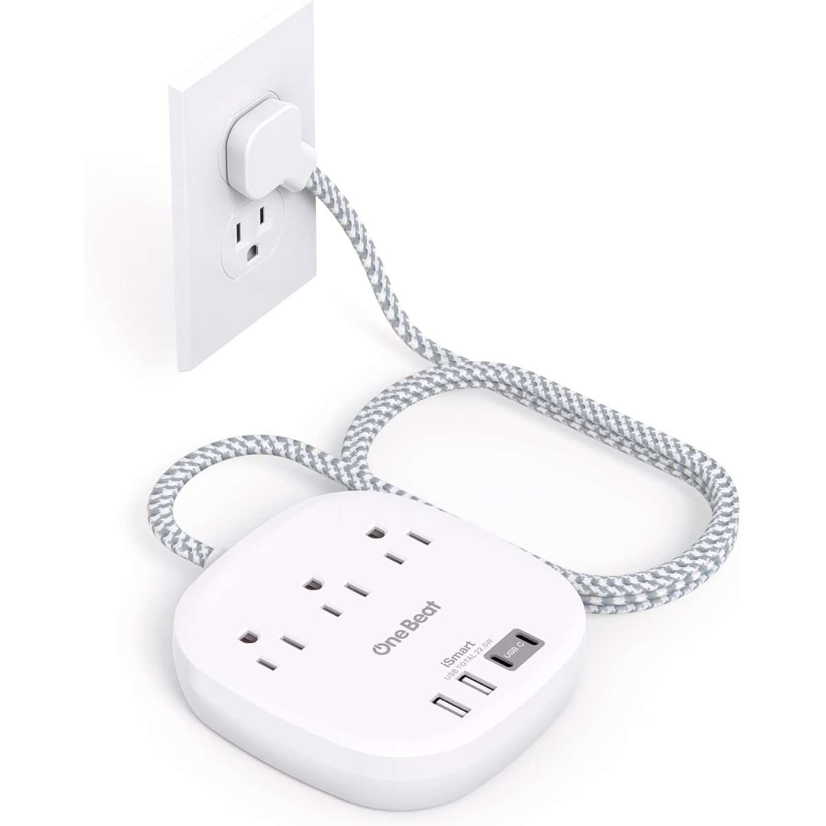 Flat Plug Power Strip, 5 ft Ultra Flat Extension Cord