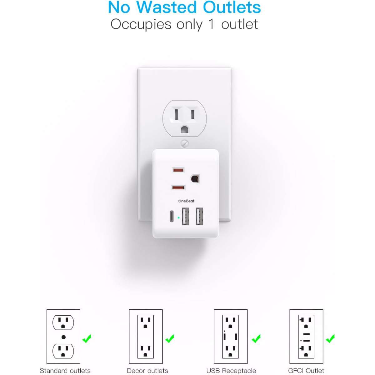 Multi-Plug Socket Extender with 3 USB Wall Chargers