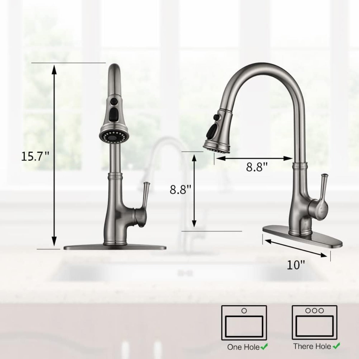 Stainless steel brushed nickel pulls down kitchen sink faucet