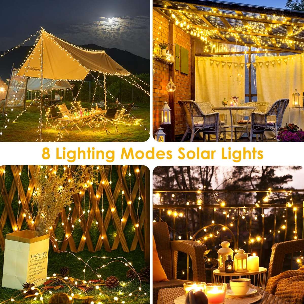 SANJICHA Solar String Lights, 2 Pack 144FT 400LED Waterproof (Warm White)