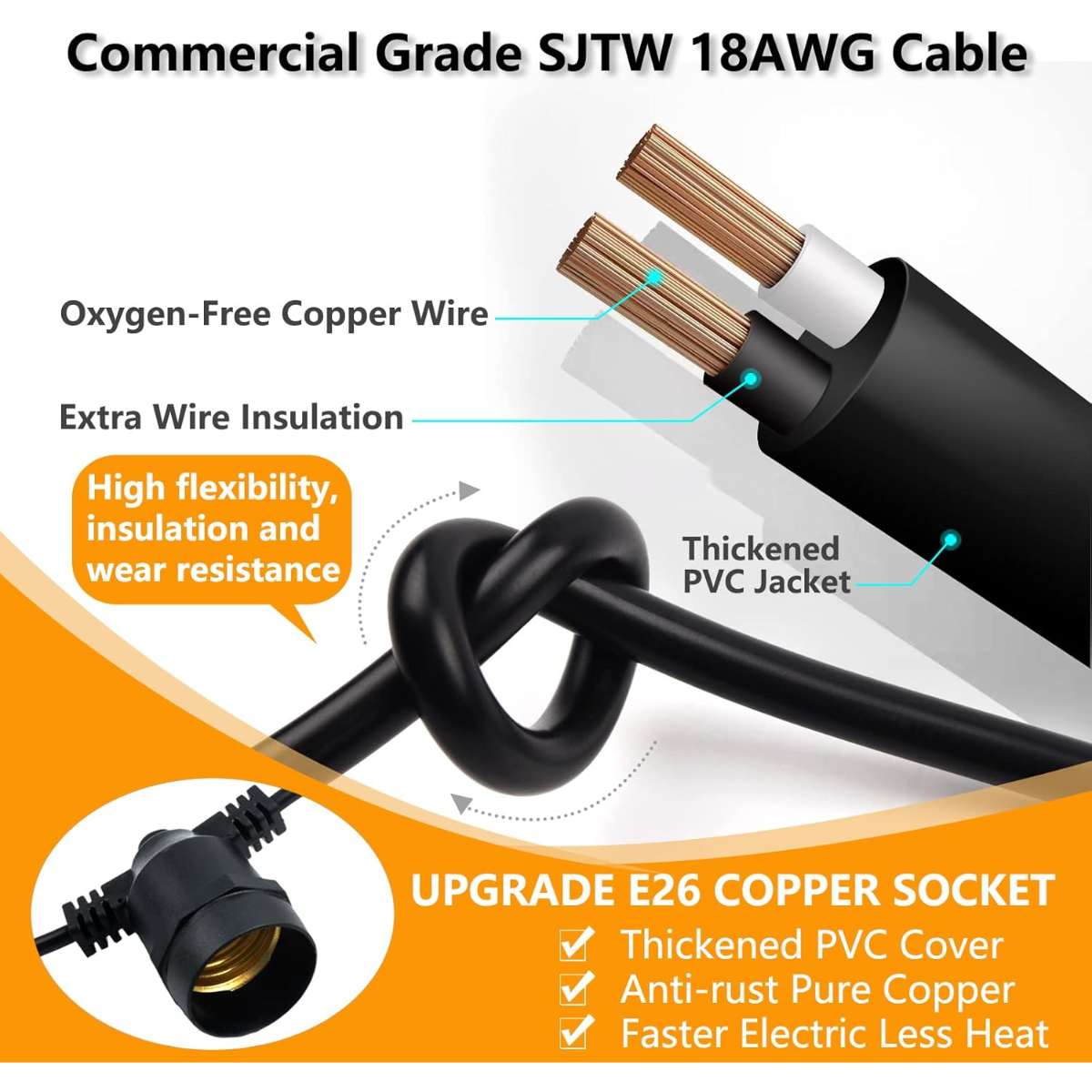 S14 LED Outdoor String Light, Shatterproof IP65 4-Pack x 27ft (Max 918ft)