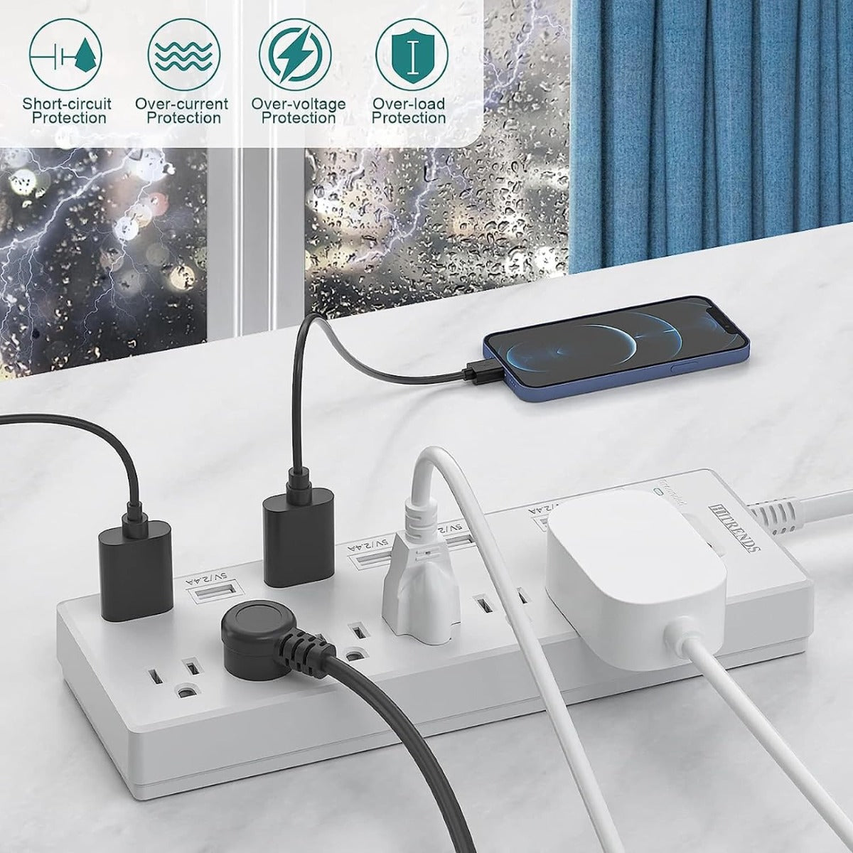 HITRENDS Surge Protector Power Strip (6 ft., white)