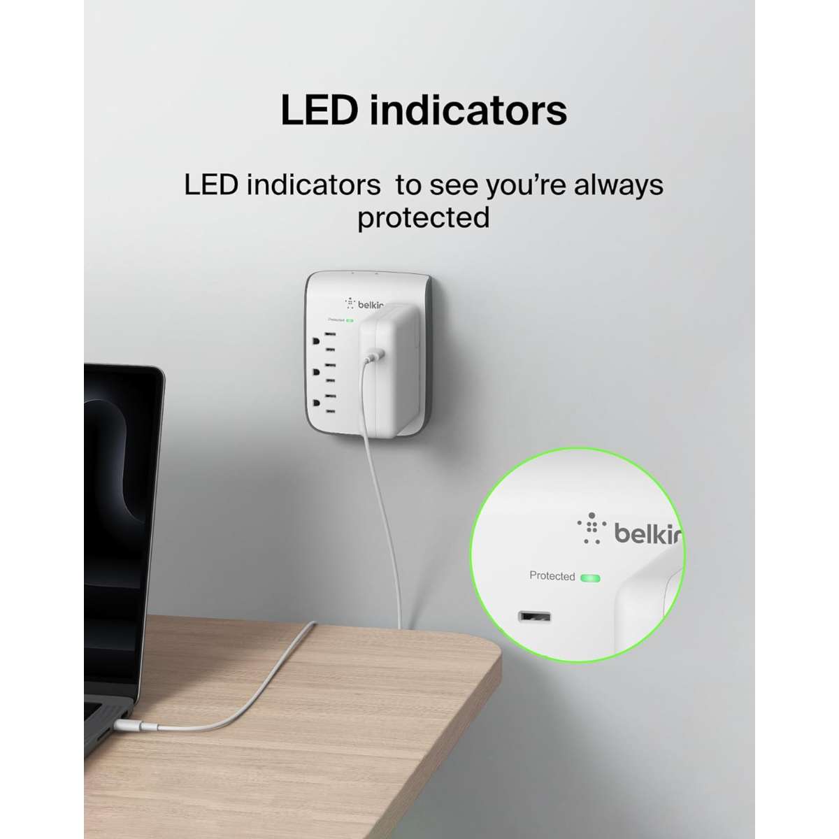 Belkin 6 Socket Wall Surge Protector - 900 Joules Protection