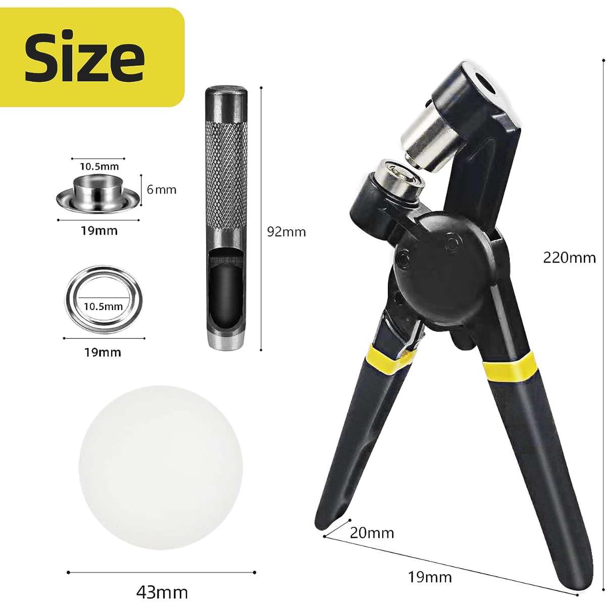 3/8 inch Hand Held Eyelet Kit Hand Grommet Press with 500 x 10mm Grommets