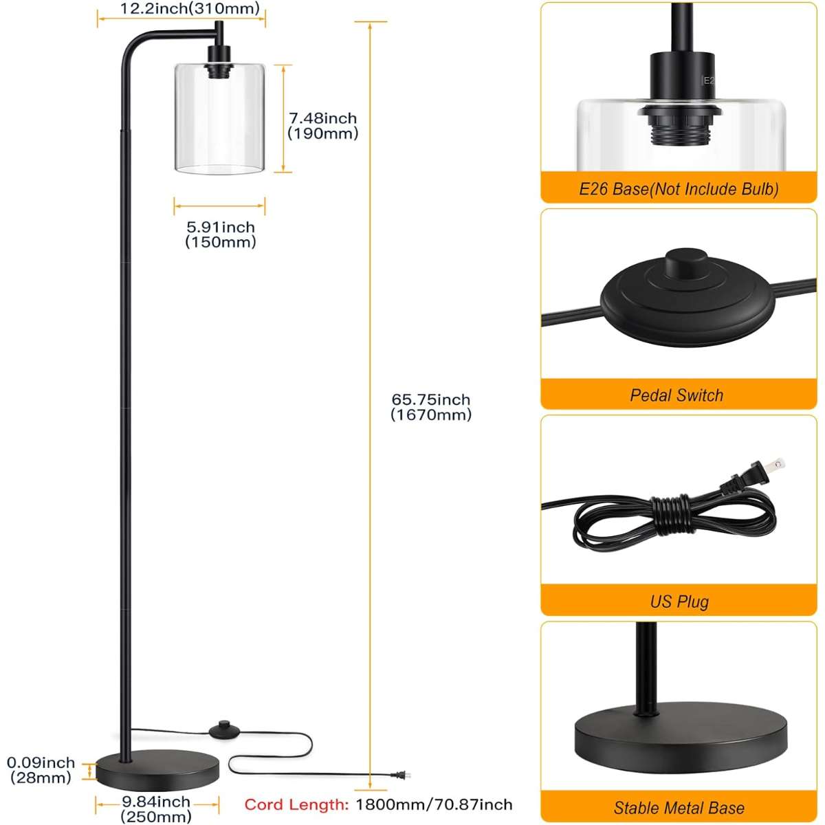 MAXvolador Industrial Floor Lamp, Black