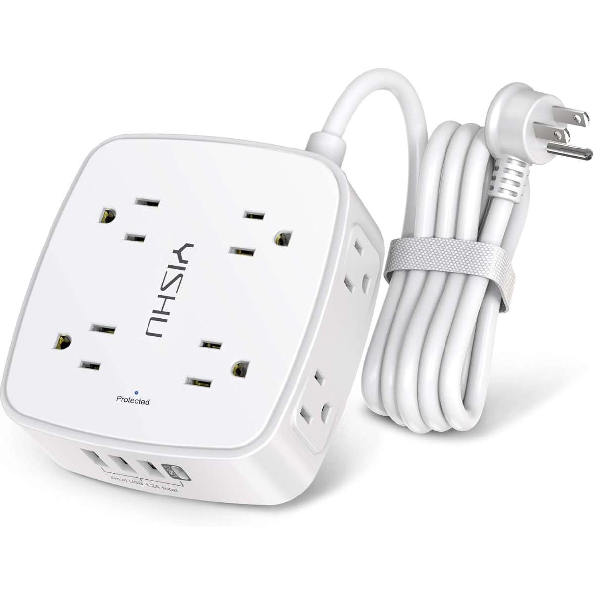 6 ft Surge Protector Power Strip - 8 pcs., ETL, White