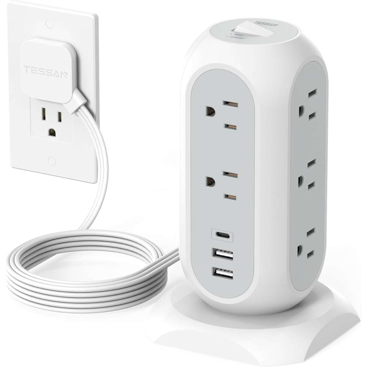 Tower Power Strip Flat Plug with 11 Sockets 3 USB