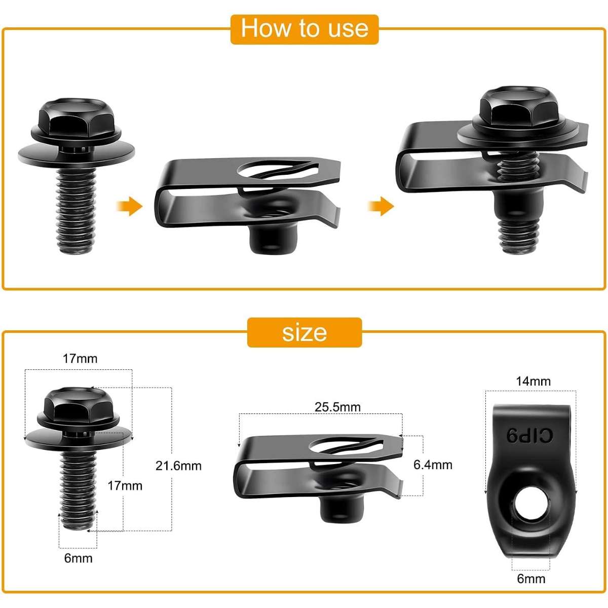 GOOACC GRC-70 35PCS Fixing Fastener Rivet Clip, Black