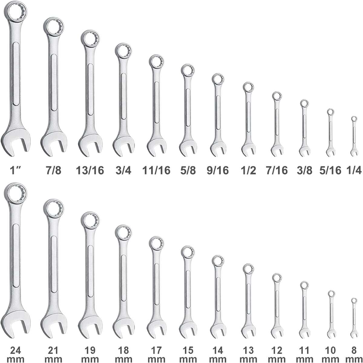24-piece universal combination wrench set with roll bag