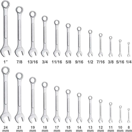 24-piece universal combination wrench set with roll bag